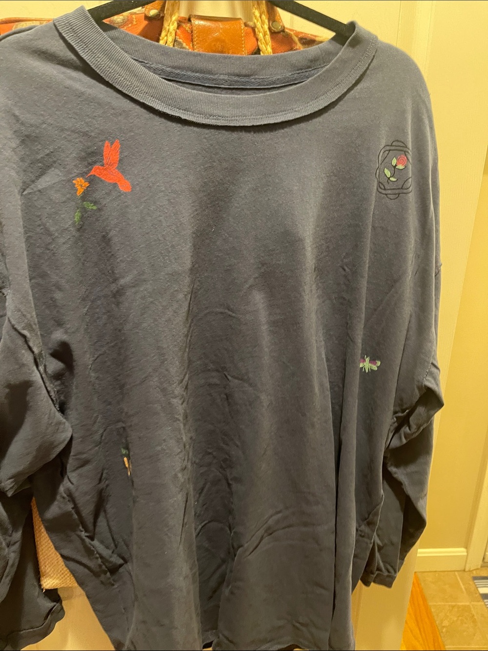 We The Free Navy Long Sleeve Tee with Yellow Embroidery